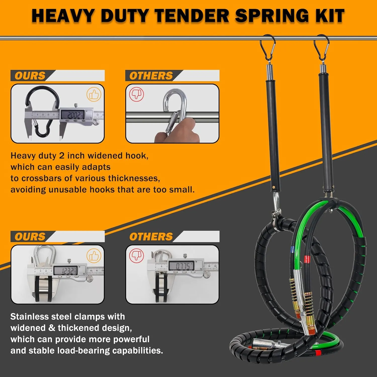 15 FT Semi Truck Air Lines Kit with 2 Pcs Tender Spring Kit and Glad Hands with Gladhand Holder & Handles 3IN1 Trailer Cord and Air Hoses Kit for Truck Trailer Tractor