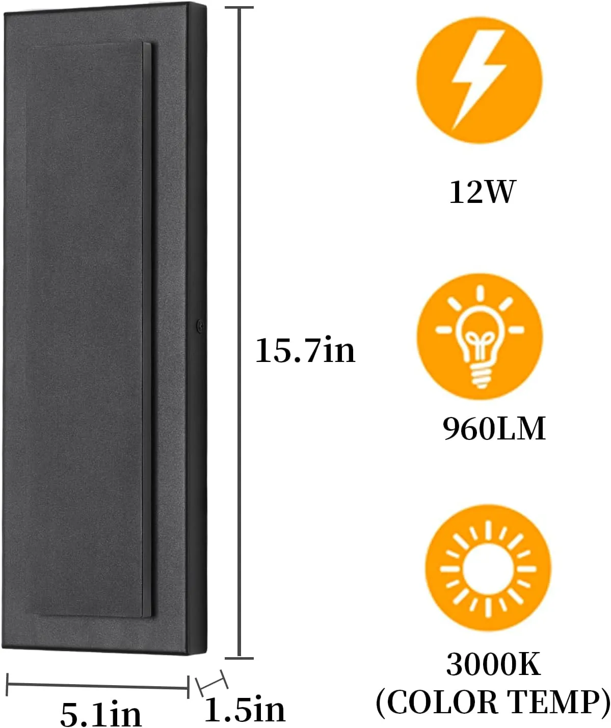 15.7 in Outdoor Wall Sconce Light,Modern Exterior Lights Fixture,Outdoor Porch Lights for House,Patio,Outdoor Wall Lighting,3000K Warm White, 12 W 2 Packs