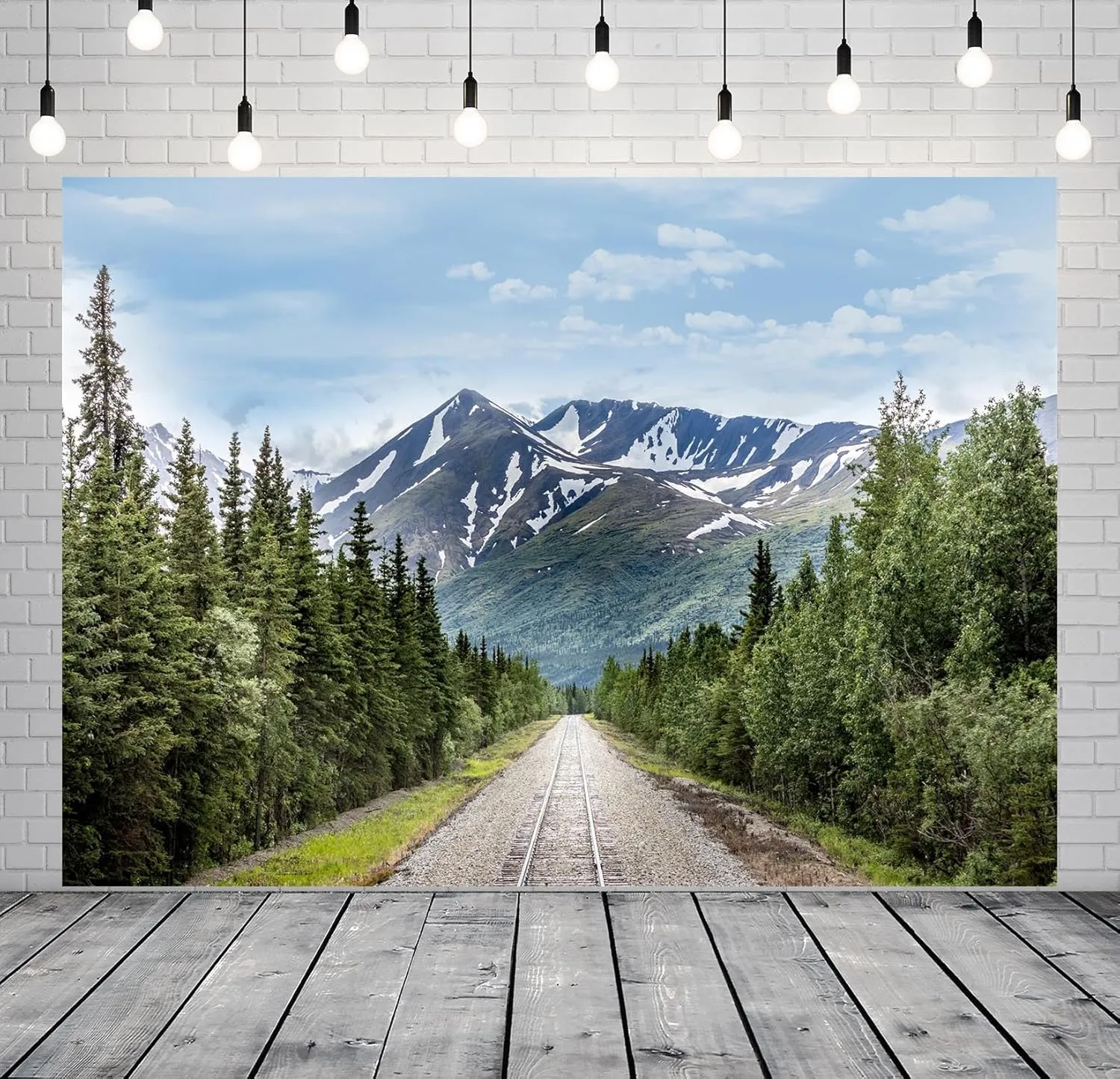 15x10ft Fabric Mountain Railroad Backdrop Denali National Park Wilderness Railroad Photography Background Natural Mountains Backdrop for Travel Hiking Photo Studio Props