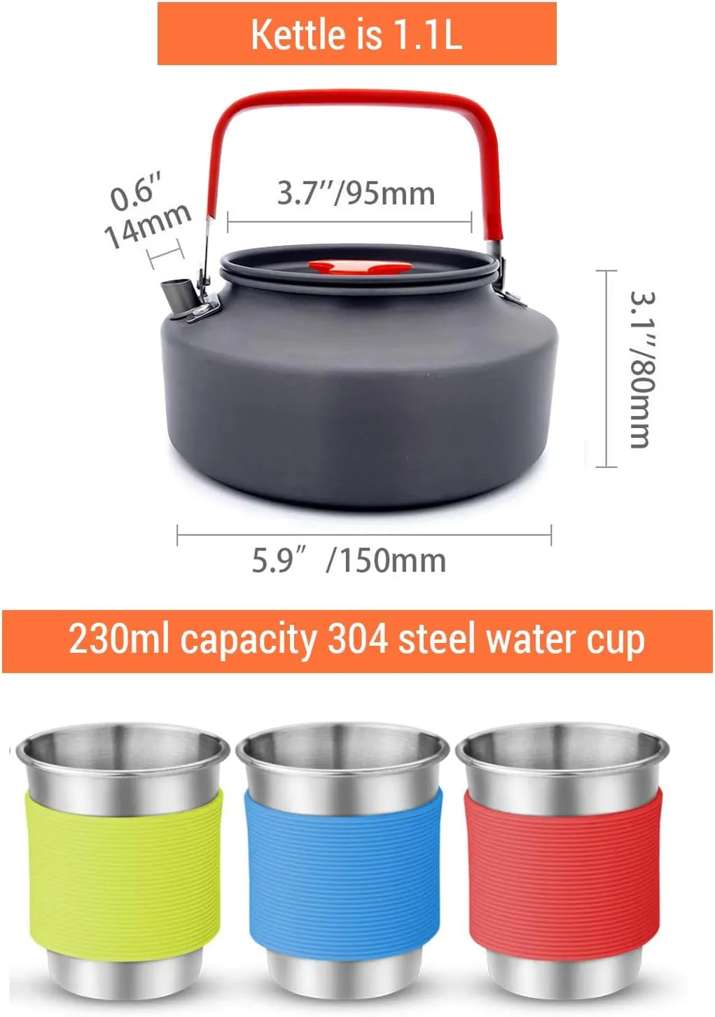 16pcs Camping Cookware Mess Kit, Non-Stick Lightweight Pot Pan Kettle Set with Stainless Steel Plates Spoons, Portable Outdoor Cookware Camp Cooking Set for Camping Backpacking Hiking Picnic