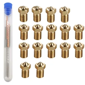 16Pcs V6 Nozzles kit Compatible for E3D V5 V6 Hotend, V6 Nozzle 0.2/0.3/0.4/0.6mm Compatible with ANYCUBIC I3 Mega A8 Prusa I3 MK3/MK3S 3D Printer, and 10Pcs 3D Printer Nozzles Cleaning Needles,