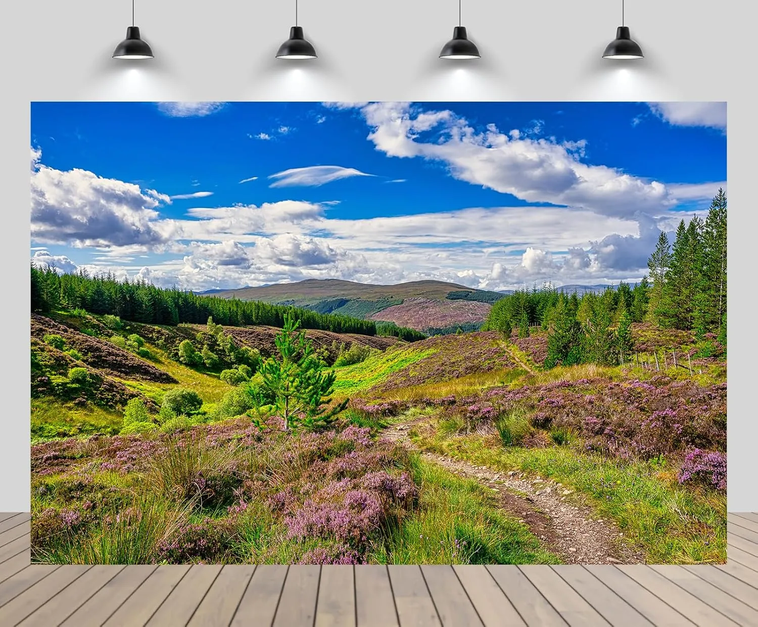 17ftx10ft Nature Valley Backdrop Hiking Trail in Green Forest and Flowers Grassland Footpath Scenery Background Natural Spring Summer Hiking Camp Party Decor Photo Studio Props Wallpaper