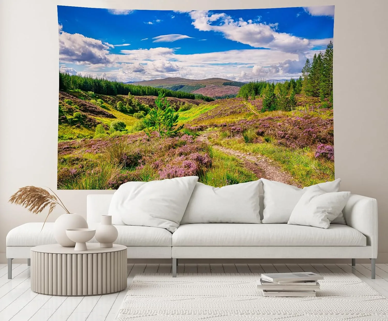 17ftx10ft Nature Valley Backdrop Hiking Trail in Green Forest and Flowers Grassland Footpath Scenery Background Natural Spring Summer Hiking Camp Party Decor Photo Studio Props Wallpaper