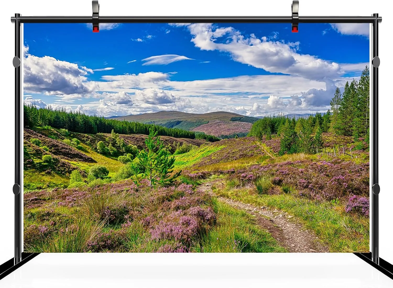 17ftx10ft Nature Valley Backdrop Hiking Trail in Green Forest and Flowers Grassland Footpath Scenery Background Natural Spring Summer Hiking Camp Party Decor Photo Studio Props Wallpaper