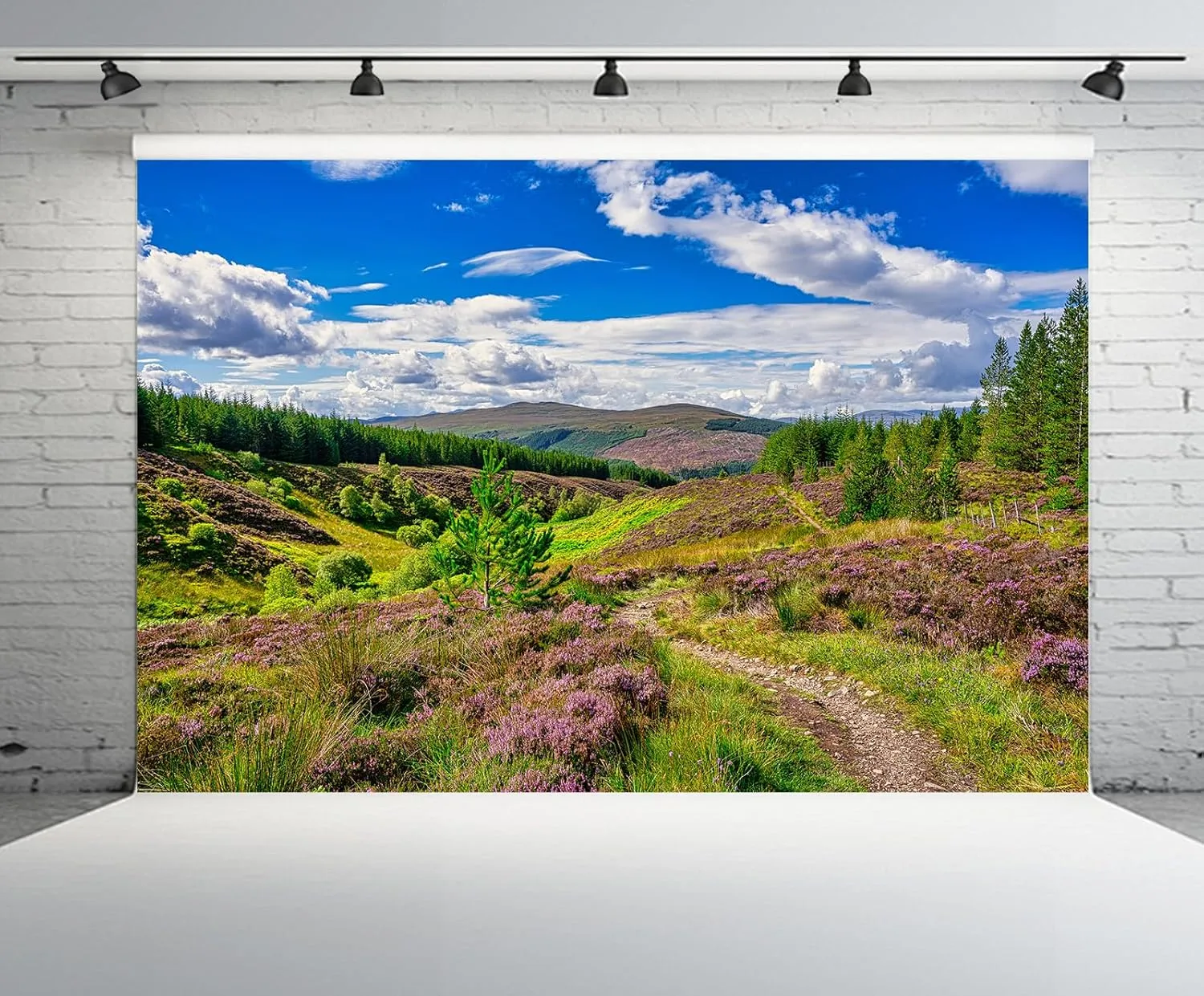 17ftx10ft Nature Valley Backdrop Hiking Trail in Green Forest and Flowers Grassland Footpath Scenery Background Natural Spring Summer Hiking Camp Party Decor Photo Studio Props Wallpaper