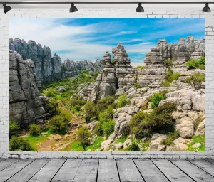17x10ft Fabric Mountains Backdrop Spain Famous Karst Landscape Weathered Limestone Rock Stacks and Cliff Background Torcal De Antequera National Park Hiking Travel Party Decoration Photo Props