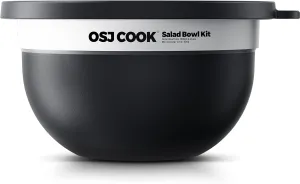 18/8 Stainless Steel Salad Bowl Kit - 51oz, Mixing Bowls with Lids Set, Black - Comes with 1.7oz Condiment Container and Removable Tray for Organization - Leak-Proof, Easy to Clean, Dishwasher Safe
