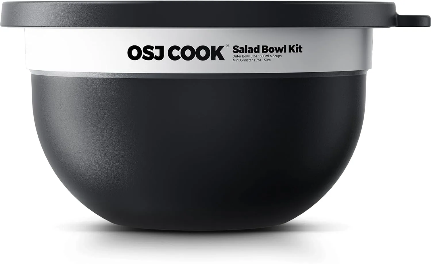 18/8 Stainless Steel Salad Bowl Kit - 51oz, Mixing Bowls with Lids Set, Black - Comes with 1.7oz Condiment Container and Removable Tray for Organization - Leak-Proof, Easy to Clean, Dishwasher Safe