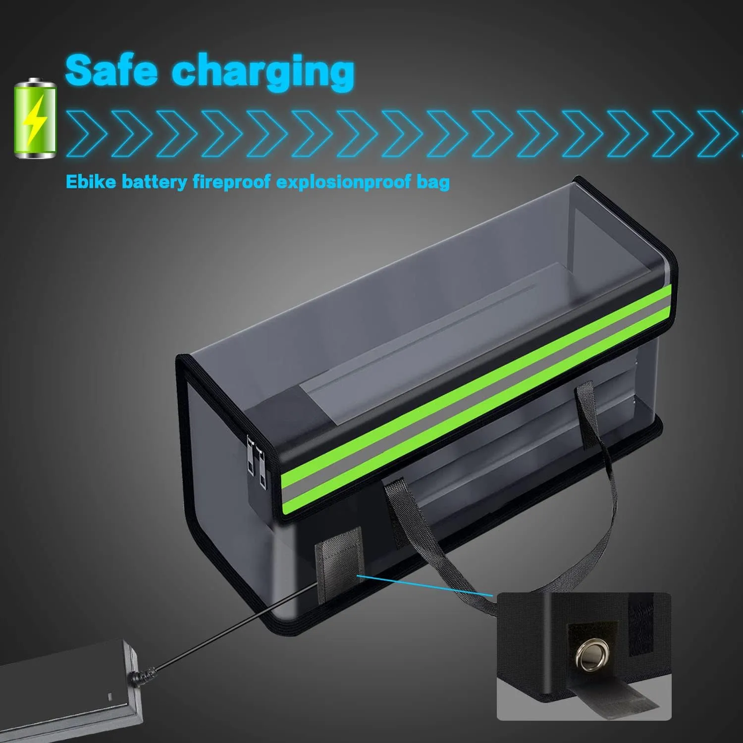 19.3"x5.9"x7.1" Ebike Battery Safe Bag Lipo Charging Bag Large Capatity for Ebike Lipo Battery Pack Storage Charging Transport,Home Office Travel Lipo Safe Storage Pouch