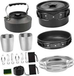 1set Outdoor Camping Cookware for People Multipurpose Kitchenware Non-Stick Design Portable Picnic Dinner Plate Compact Convenient Cooking Tools