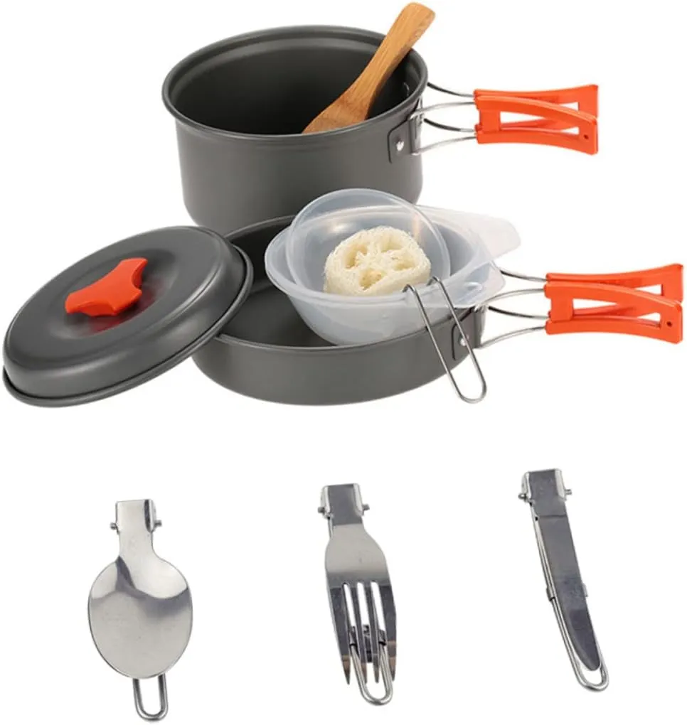1Set Portable Camping Cookware for People Lightweight and Utensils for Outdoor Cooking Picnic and Hiking Durable and Wear Resistant Design