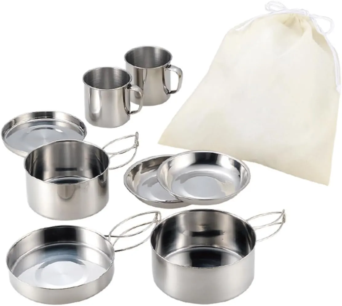 1set Portable Multi-Function Camping Cookware Lightweight Pots and Pans Compact Cookware Kit Cups and Plates for Outdoor Cooking Hiking and Picnics