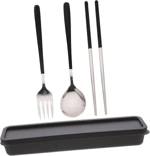1Set Travel Utensil Set Stainless Steel Cutlery Kit with Case for Outdoor Activities Reusable Fork Spoon and Chopsticks for Camping Hiking and Picnics