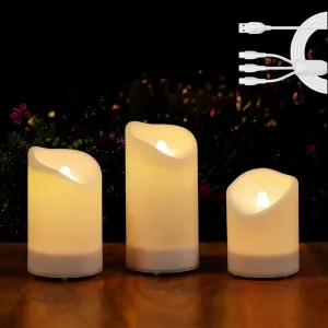 2 in 1 Rechargeable Candles, USB Solar Candles Outdoor Waterproof, Long Lasting Battery Operated Led Electric Flickering Flameless, for Outdoor Lanterns, Wedding, Christmas, Table Decorations