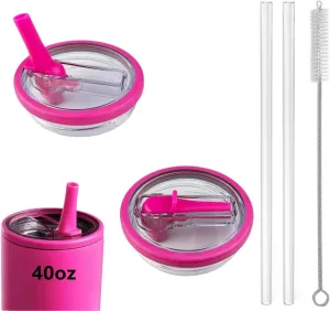 2 Pack 40 oz Tumbler Flip Straw Lid Replacement fit for HydroJug(Only), Spill Proof Splash Resistant Tumbler Lids,Reusable Leak Proof Tumbler Cover for Cup Accessories (Hot Pink)