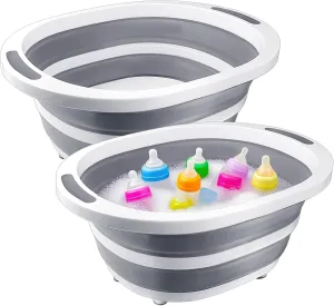 2 Pack Collapsible Wash Basin for Baby Bottles, 2 Gal Portable Sink Basin Cutting Board for RV Home Kitchen, Foldable Dish Pan Ice Beverage Tubs Cleaning Supplies for Outdoor Camping Veggies Washing