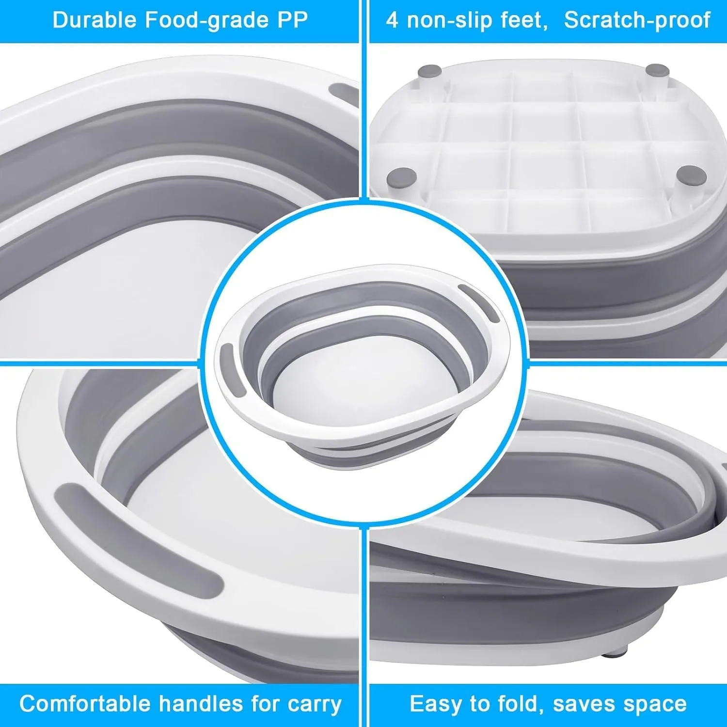 2 Pack Collapsible Wash Basin for Baby Bottles, 2 Gal Portable Sink Basin Cutting Board for RV Home Kitchen, Foldable Dish Pan Ice Beverage Tubs Cleaning Supplies for Outdoor Camping Veggies Washing