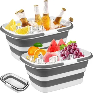 2 Pack Ice Buckets for Parties, Foldable Beverage Tub, Collapsible Ice Bucket for Wine/Beer/Champagne, Large Beer Ice Buckets Drink Cooler, Space Saving Ice Storage Tub Ice Cube Bin (8.5L*2)