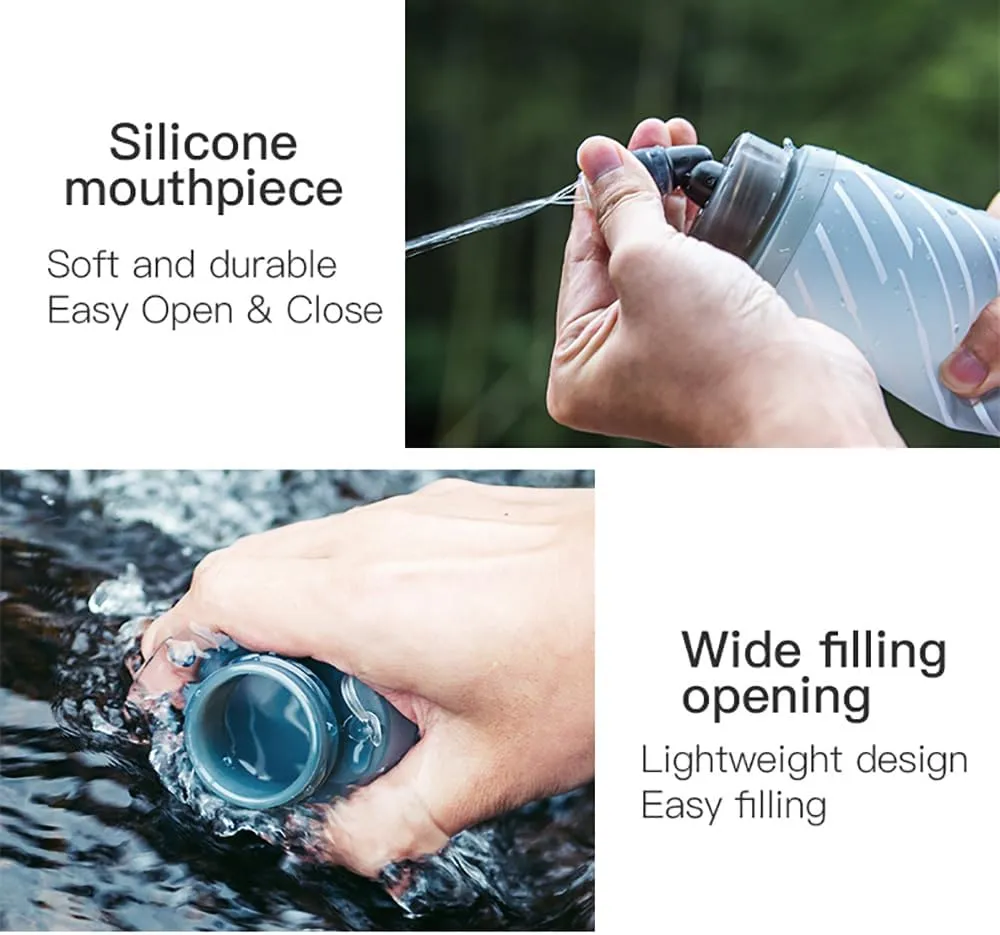 2 Pack Soft Flasks TPU Collapsible Foldable Water Bottles for Hydration Pack Running Cycling (B#250ml Flask and straw)