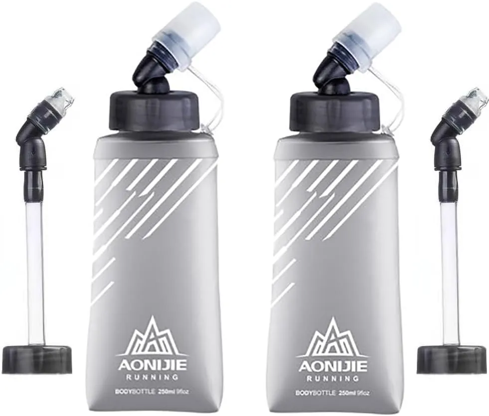 2 Pack Soft Flasks TPU Collapsible Foldable Water Bottles for Hydration Pack Running Cycling (B#250ml Flask and straw)