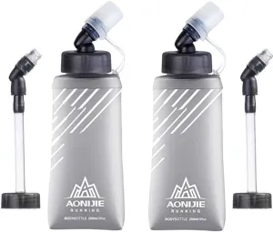 2 Pack Soft Flasks TPU Collapsible Foldable Water Bottles for Hydration Pack Running Cycling (B#250ml Flask and straw)