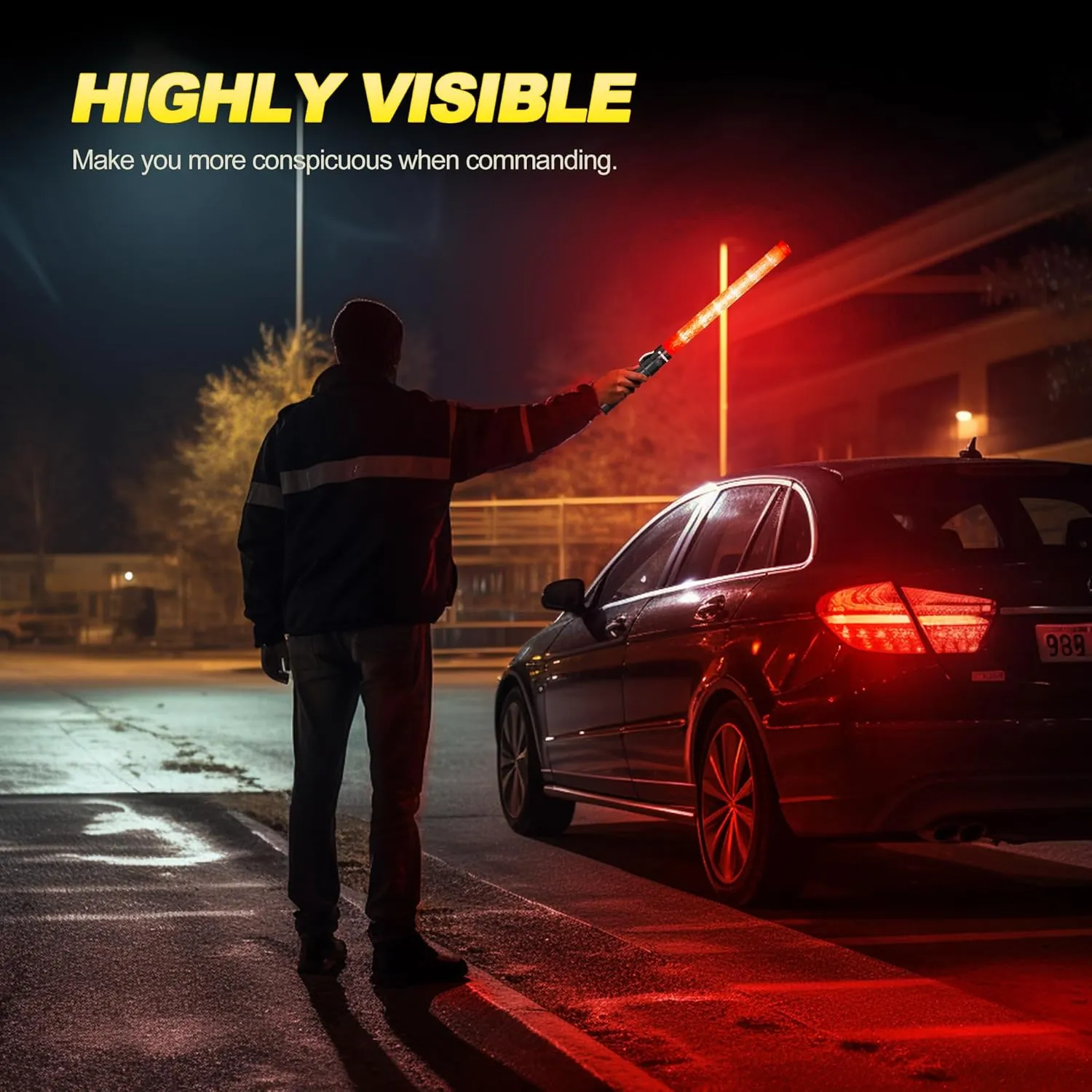 2 Pack Traffic Wand, 21 Inch LED Traffic Control Wand with 3 Flashing Modes & Side Clip, Red Safety Baton for Traffic Control, Parking, Aircraft, Car Directing