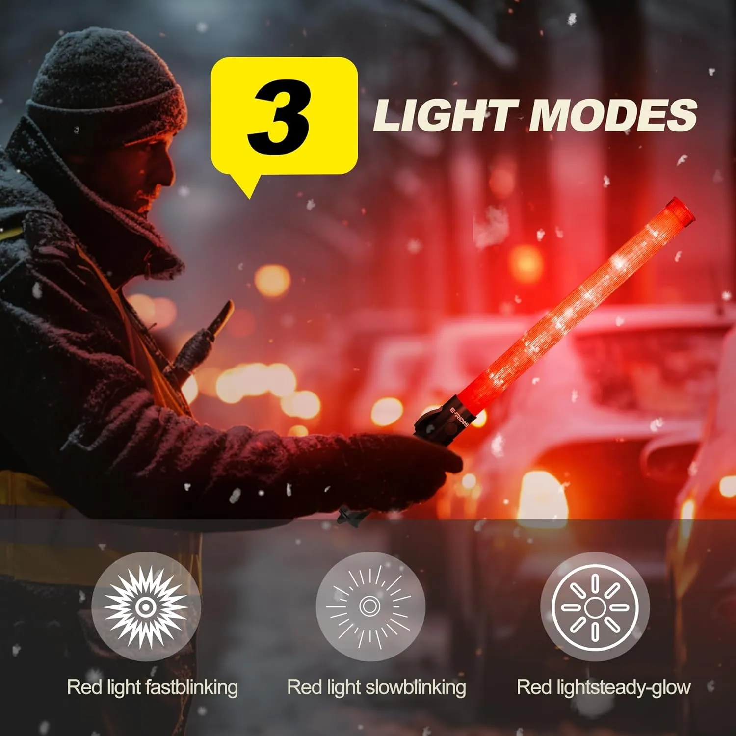 2 Pack Traffic Wand, 21 Inch LED Traffic Control Wand with 3 Flashing Modes & Side Clip, Red Safety Baton for Traffic Control, Parking, Aircraft, Car Directing