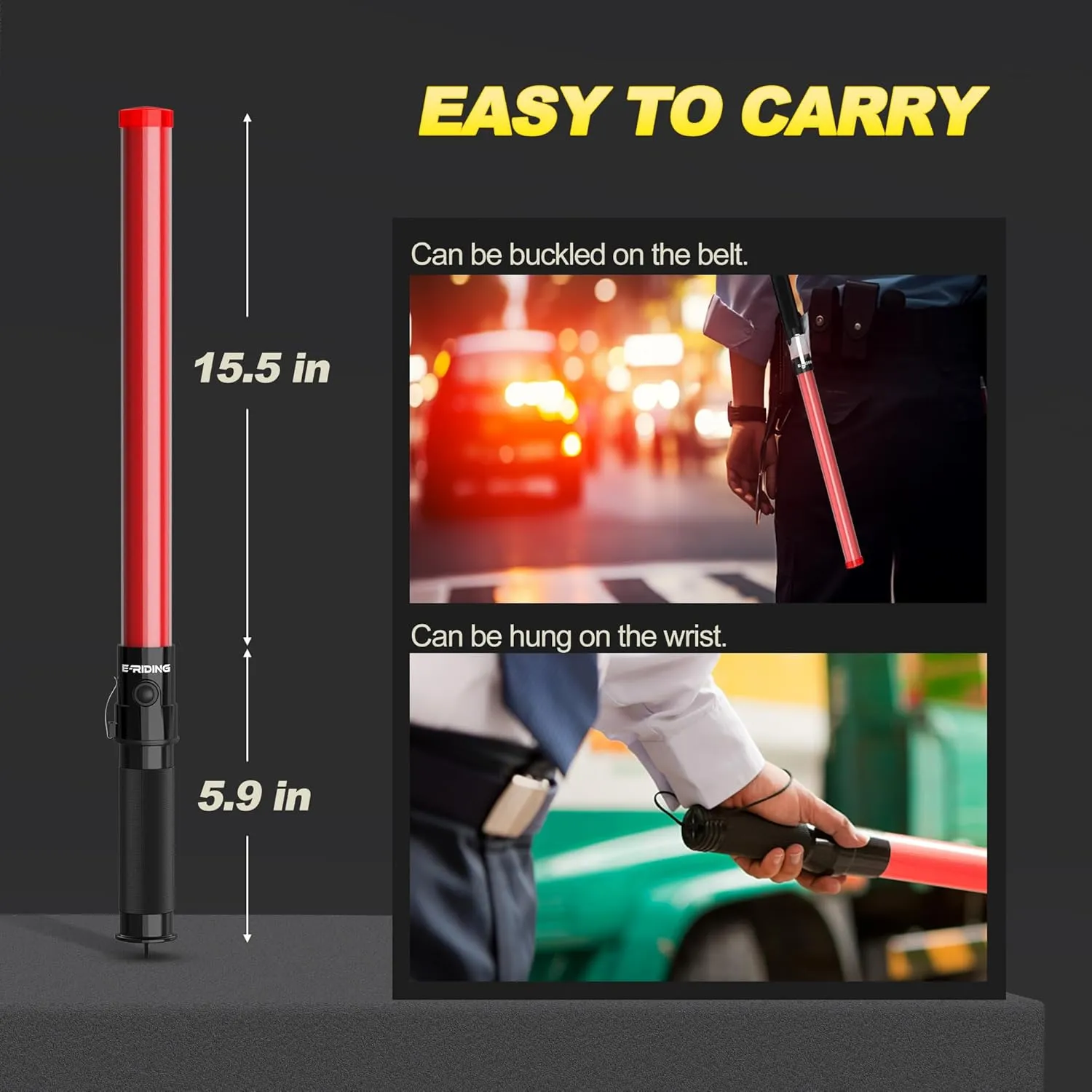 2 Pack Traffic Wand, 21 Inch LED Traffic Control Wand with 3 Flashing Modes & Side Clip, Red Safety Baton for Traffic Control, Parking, Aircraft, Car Directing
