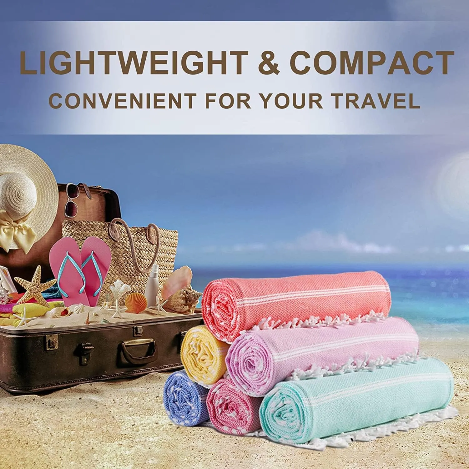 2 Packs Turkish Beach Towel Bathroom Bath Hiking Towels for Adult Soft Cotton Extra Large Summer Vacation No Sand Repels Fast Drying Compact Packable Thin Sandrpoof Repellent Anti Repels Foldable…