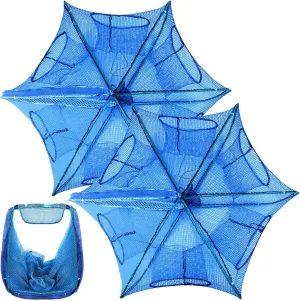2 Pcs Foldable Fishing Trap Collapsible Hexagon 6 Hole Fishing Bait Trap Portable Minnow Crayfish Crab Crawdad Shrimp Net Cage Accessories