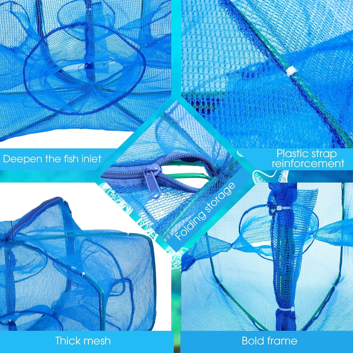2 Pcs Foldable Fishing Trap Collapsible Hexagon 6 Hole Fishing Bait Trap Portable Minnow Crayfish Crab Crawdad Shrimp Net Cage Accessories