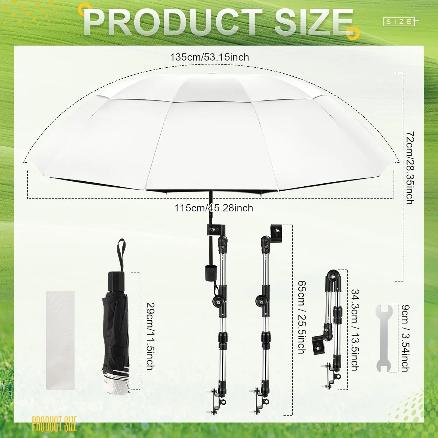 2 Pcs Large Double Canopy Beach Umbrella with Adjustable Clamp Inverted Golf Portable Compact Sun Umbrella for Chair Stroller Golf Cart Patio Fishing