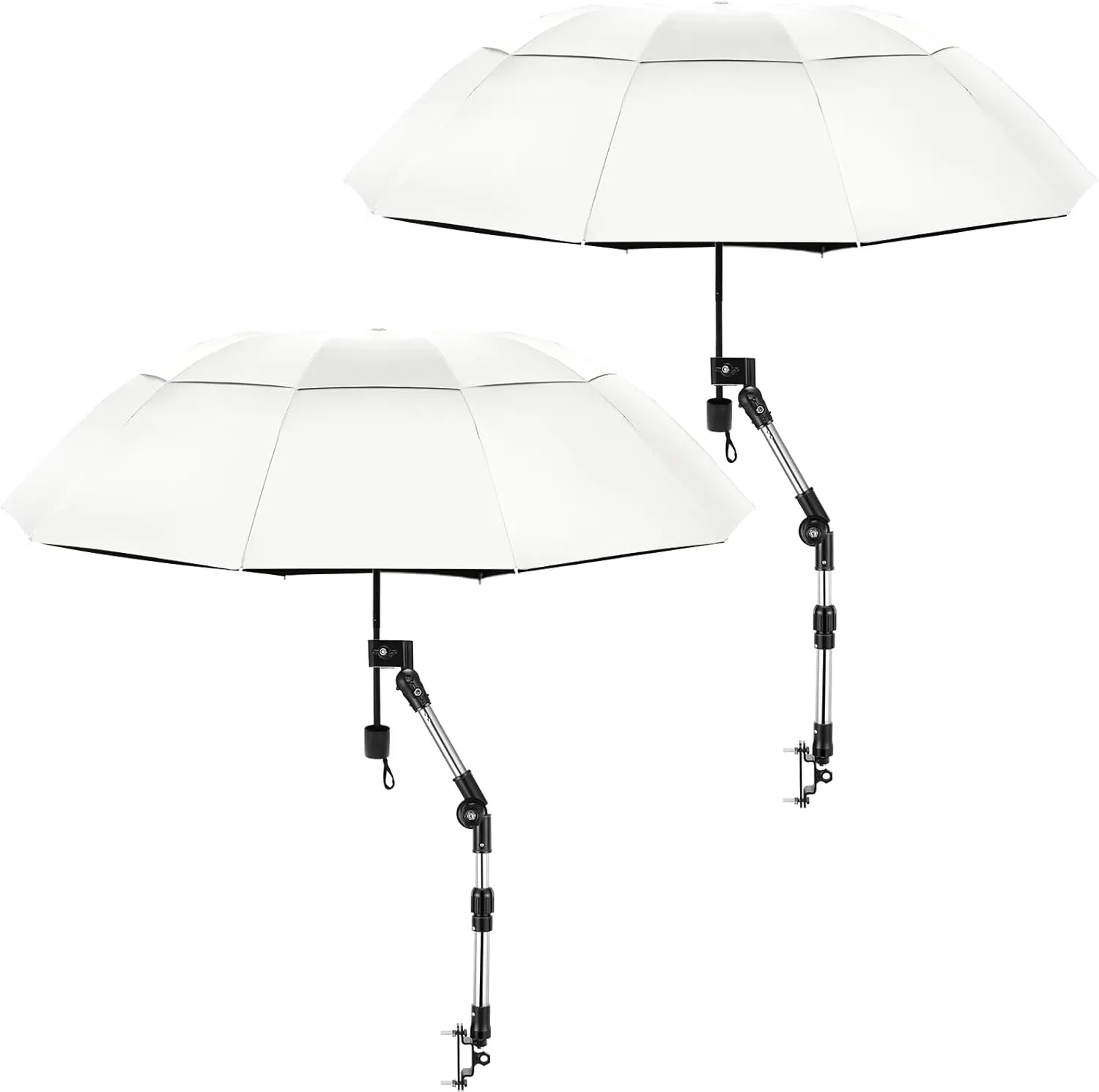2 Pcs Large Double Canopy Beach Umbrella with Adjustable Clamp Inverted Golf Portable Compact Sun Umbrella for Chair Stroller Golf Cart Patio Fishing