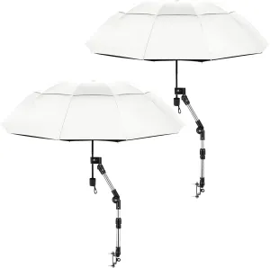 2 Pcs Large Double Canopy Beach Umbrella with Adjustable Clamp Inverted Golf Portable Compact Sun Umbrella for Chair Stroller Golf Cart Patio Fishing