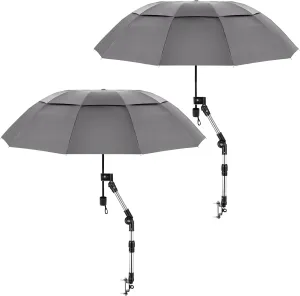 2 Pcs Large Double Canopy Beach Umbrella with Adjustable Clamp Inverted Golf Portable Compact Sun Umbrella for Chair Stroller Golf Cart Patio Fishing