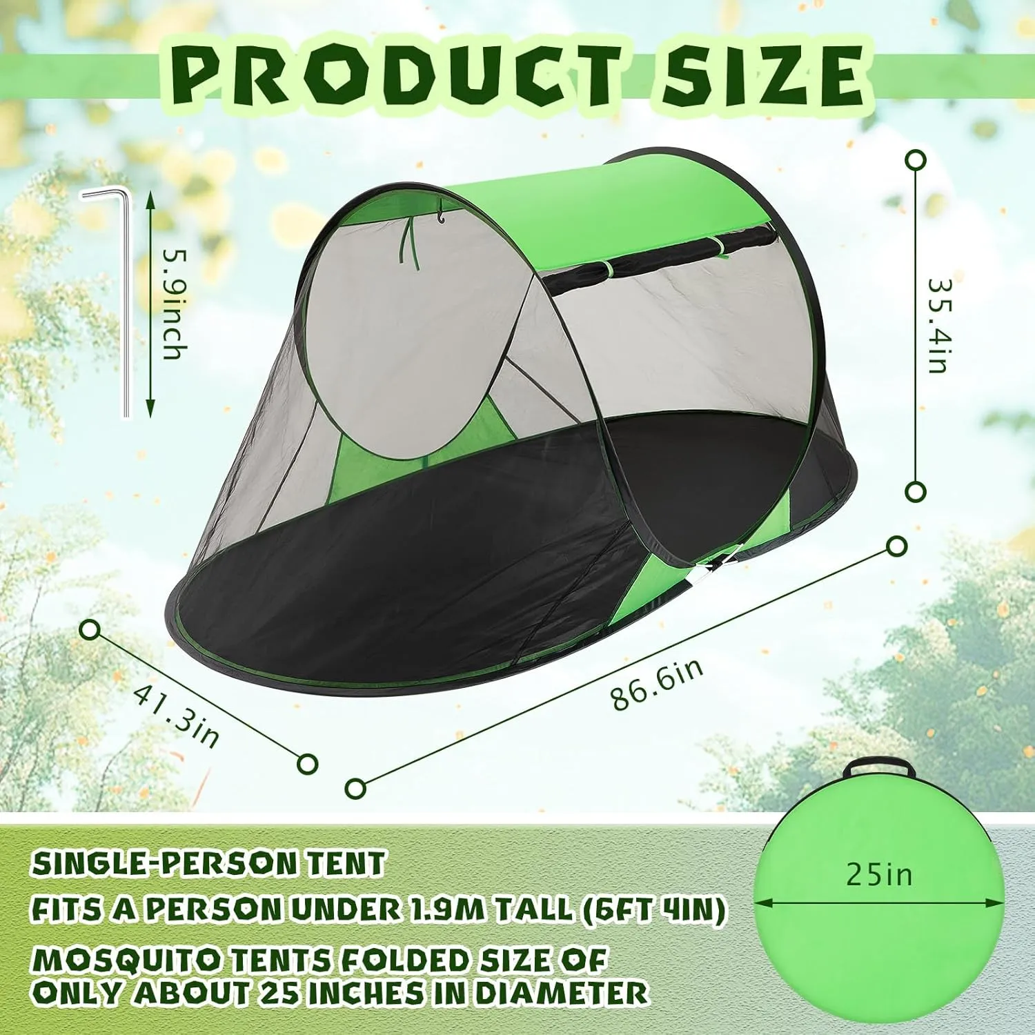 2 Pcs Pop up Mosquito Tent Outdoor for Camping One Person Bug Net Pop up Screen Tents Foldable Portable Waterproof Freestanding Insect Net for Summer Camp Bed Camping(Green)