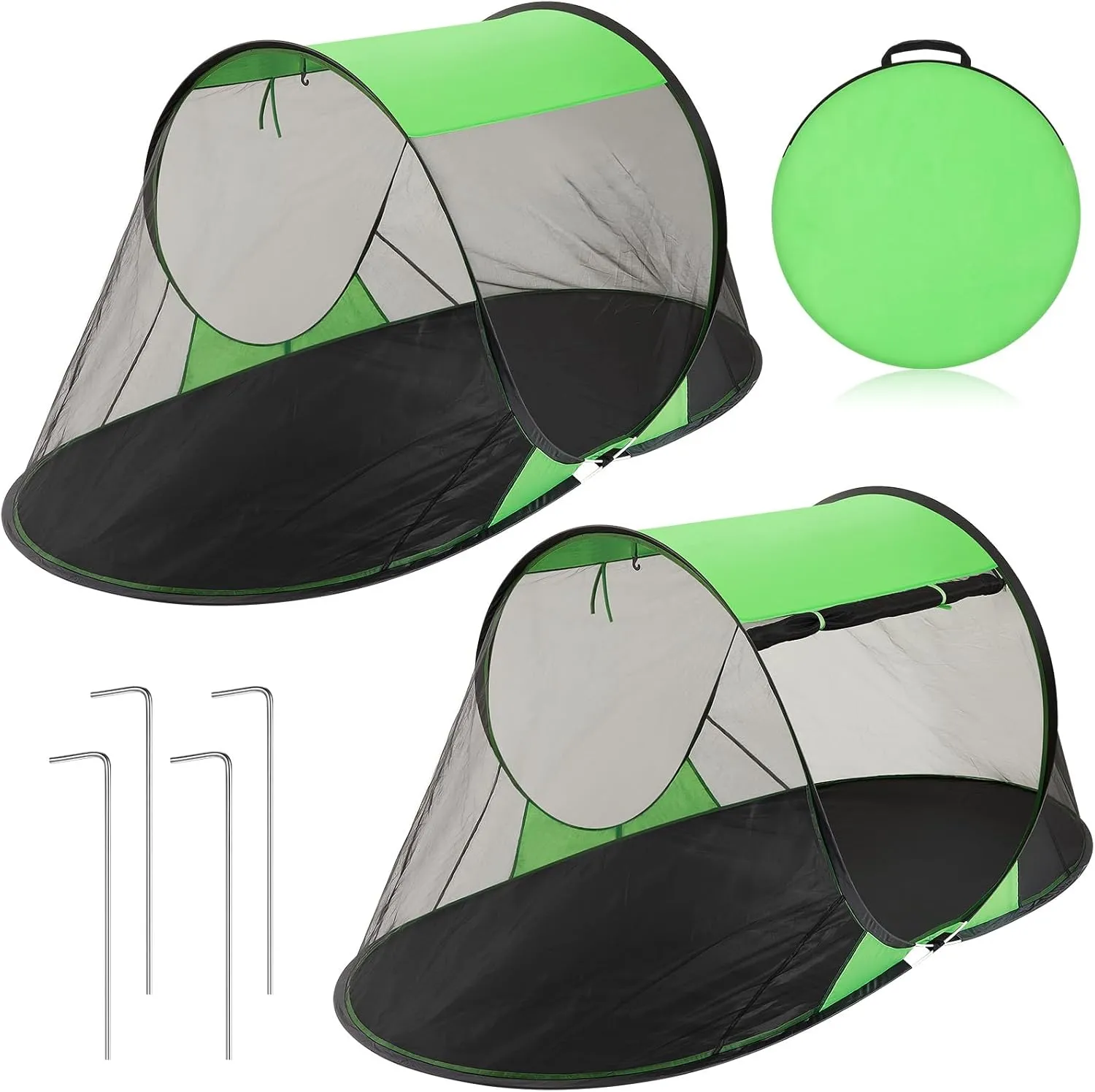 2 Pcs Pop up Mosquito Tent Outdoor for Camping One Person Bug Net Pop up Screen Tents Foldable Portable Waterproof Freestanding Insect Net for Summer Camp Bed Camping(Green)