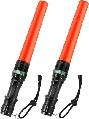 2 Pieces 11-inch Traffic Wand Safety Signal LED Flashlight,Traffic Control Wands Lights with 7 Red Flash Modes,for Parking Attendant, Traffic Directing,Using 3 AAA Batteries(Not Included)