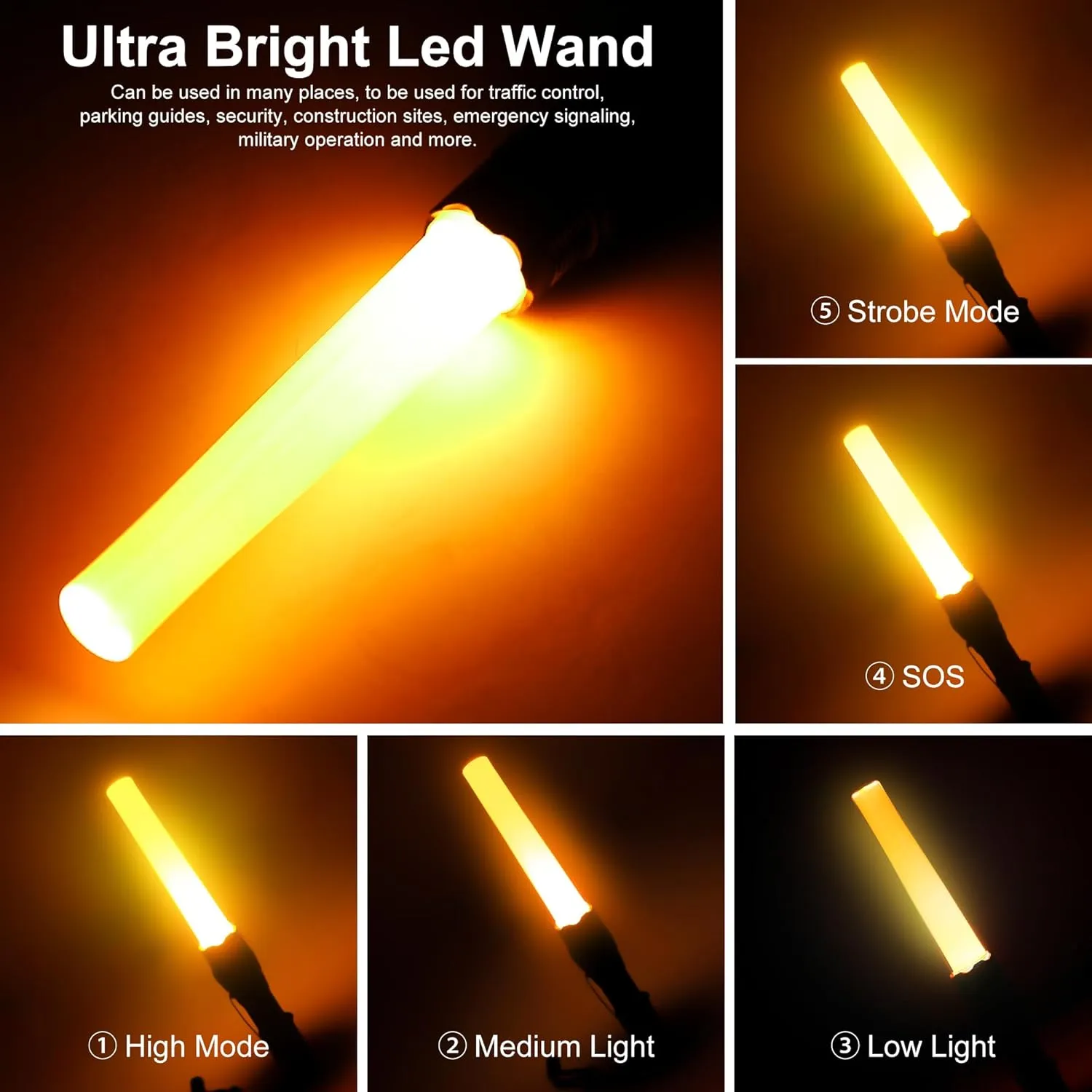 2 Pieces 11-inch Traffic Wand Safety Signal LED Flashlight,Traffic Control Wands Lights with 7 Red Flash Modes,for Parking Attendant, Traffic Directing,Using 3 AAA Batteries(Not Included)