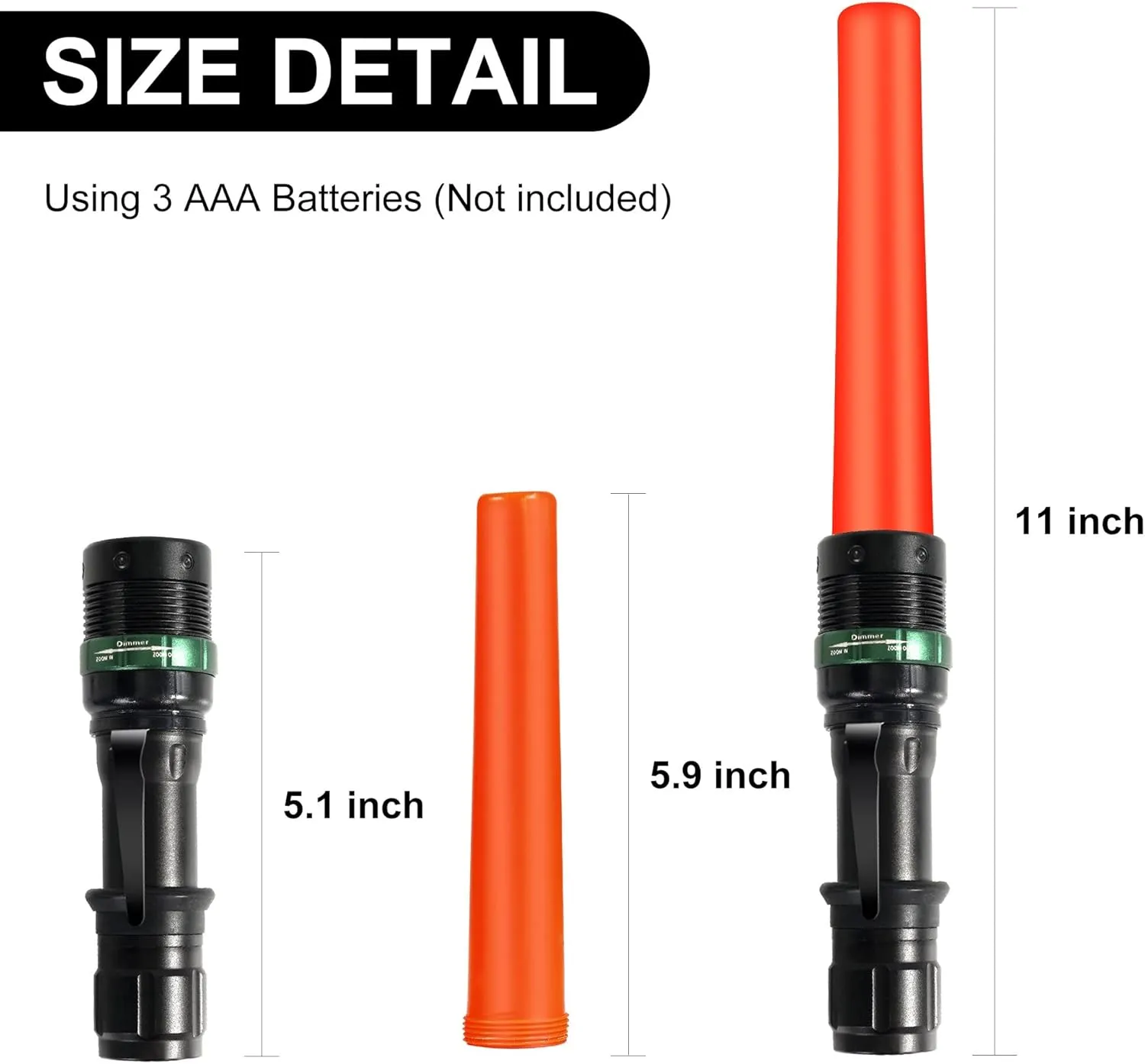 2 Pieces 11-inch Traffic Wand Safety Signal LED Flashlight,Traffic Control Wands Lights with 7 Red Flash Modes,for Parking Attendant, Traffic Directing,Using 3 AAA Batteries(Not Included)