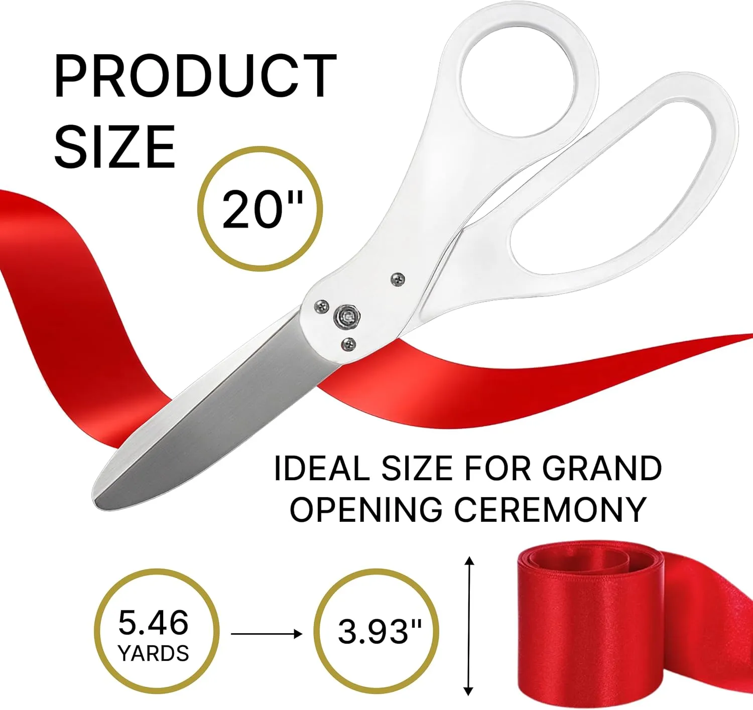 20 Inch White Giant Scissors – Extra Large Ceremonial Cutting Tool with Red Ribbon for Grand Opening Event Supplies Decorations and Business Celebrations