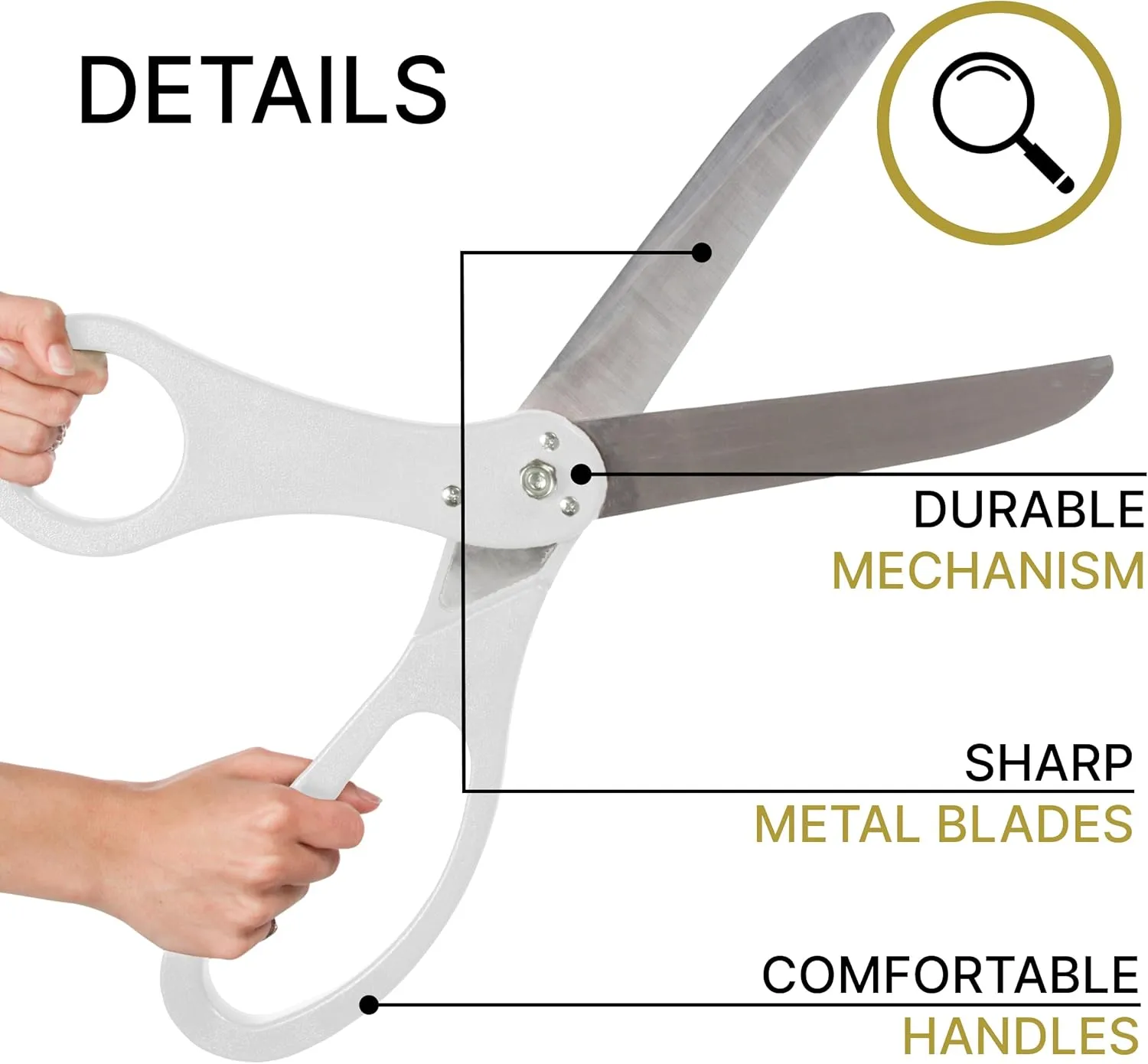 20 Inch White Giant Scissors – Extra Large Ceremonial Cutting Tool with Red Ribbon for Grand Opening Event Supplies Decorations and Business Celebrations