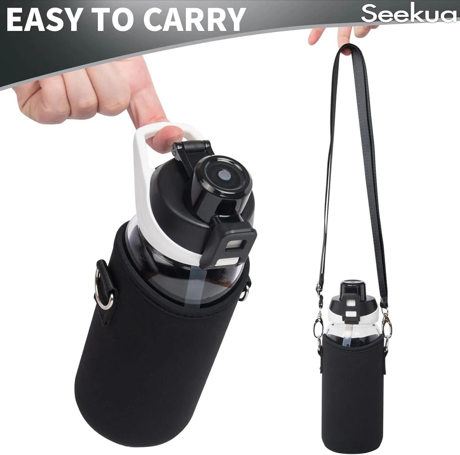 20 oz Sports Glass Water Bottle with Straw & Time Marker, Motivational Kids Daily Glass Drinking Bottle with Strap for Children, School