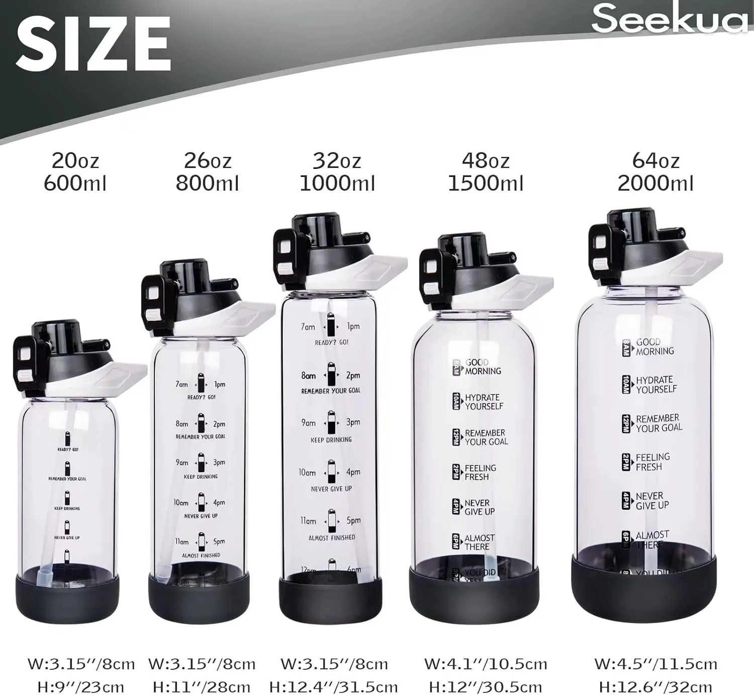 20 oz Sports Glass Water Bottle with Straw & Time Marker, Motivational Kids Daily Glass Drinking Bottle with Strap for Children, School