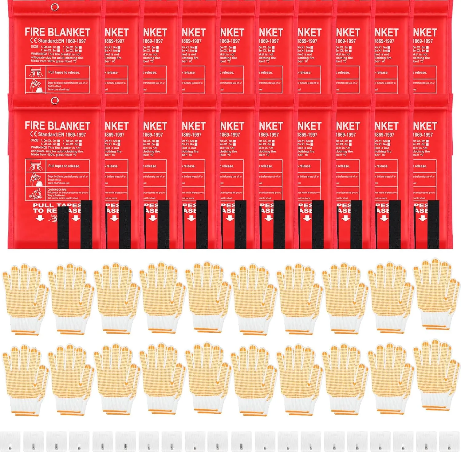 20 Pack Emergency Fire Extinguisher Blankets with Fireproof Gloves and Hooks for Home and Kitchen Safety Fire Retardant Blankets for House Fireplace Car Suppression Flame (39.37 x 39.37 Inch)