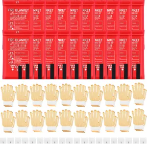 20 Pack Emergency Fire Extinguisher Blankets with Fireproof Gloves and Hooks for Home and Kitchen Safety Fire Retardant Blankets for House Fireplace Car Suppression Flame (39.37 x 39.37 Inch)