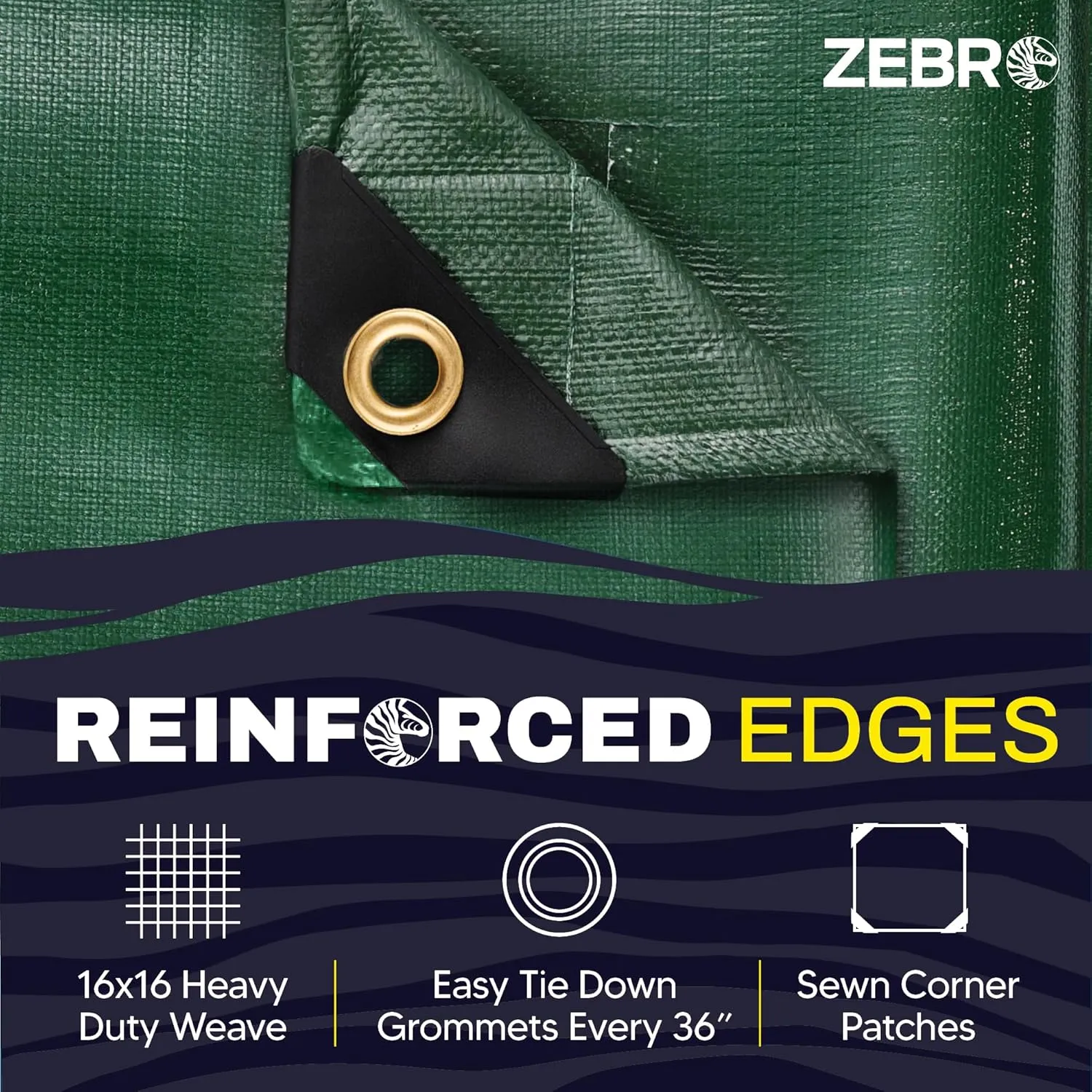 20' x 30' Green Heavy Duty Tarp with Grommets Reinforced - 16 Mil Thick - Double Sided Plastic Tarps Waterproof - Large Tarpaulin Cover for Outdoor Camping Over/Under Tent Tarp RV Roof Rain - Zebro