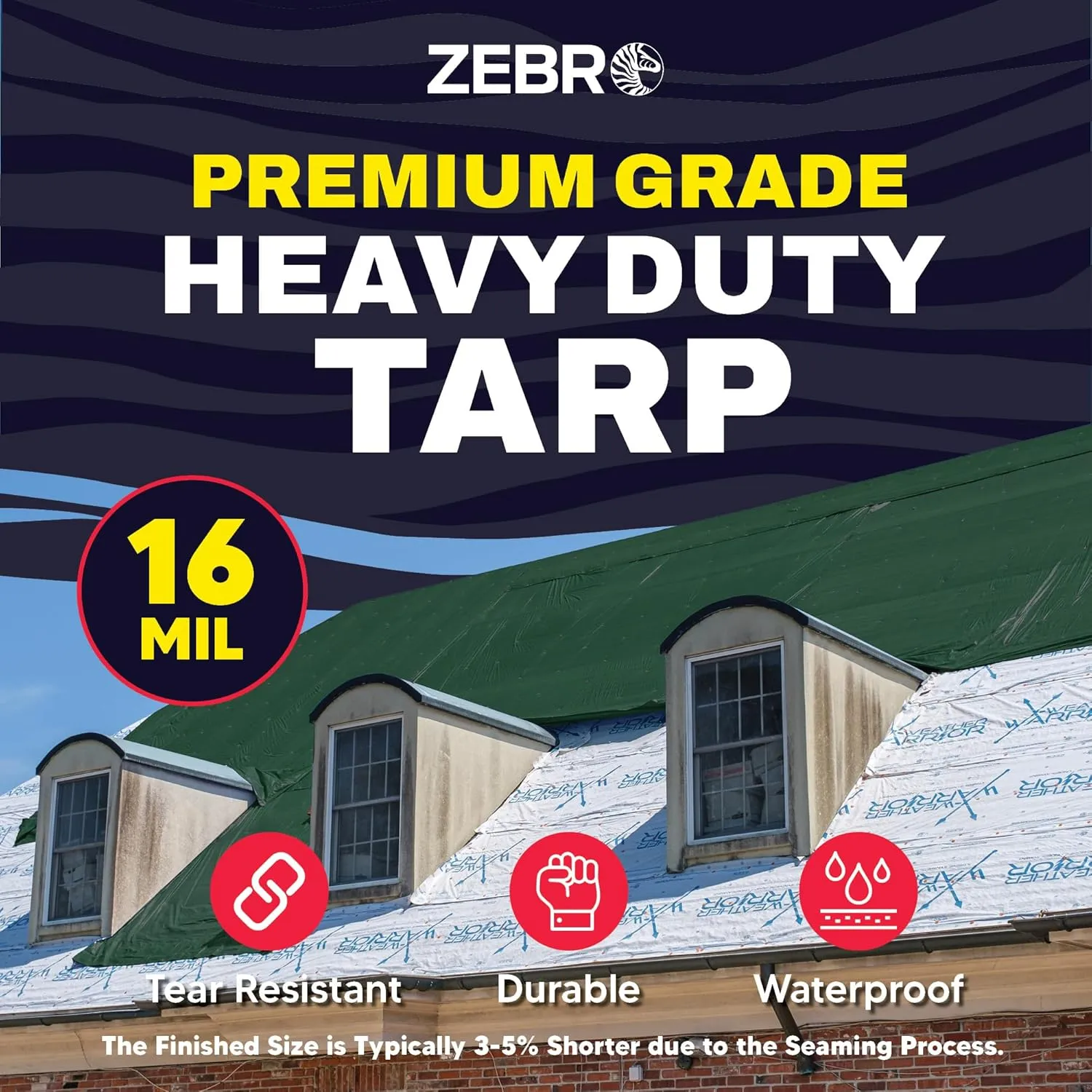 20' x 30' Green Heavy Duty Tarp with Grommets Reinforced - 16 Mil Thick - Double Sided Plastic Tarps Waterproof - Large Tarpaulin Cover for Outdoor Camping Over/Under Tent Tarp RV Roof Rain - Zebro