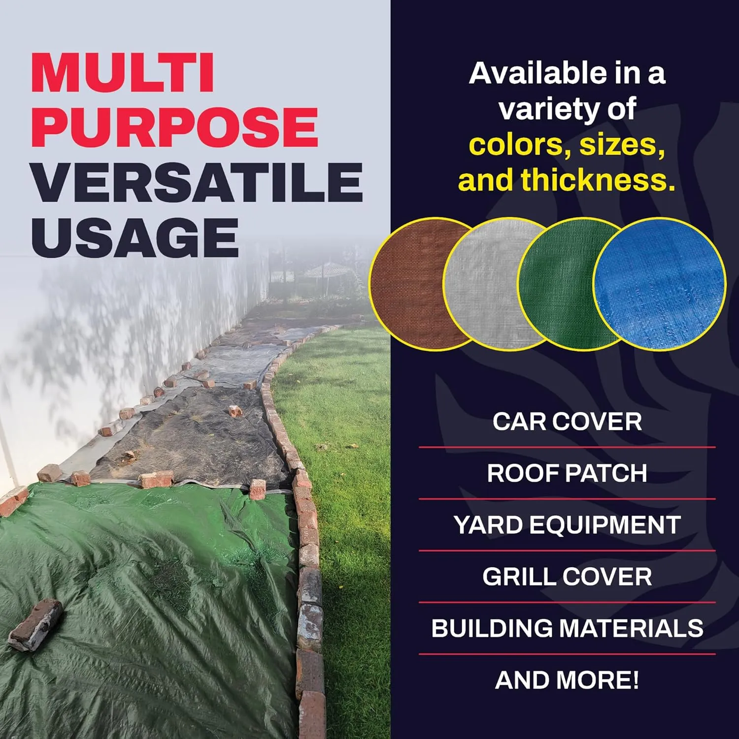 20' x 30' Green Heavy Duty Tarp with Grommets Reinforced - 16 Mil Thick - Double Sided Plastic Tarps Waterproof - Large Tarpaulin Cover for Outdoor Camping Over/Under Tent Tarp RV Roof Rain - Zebro