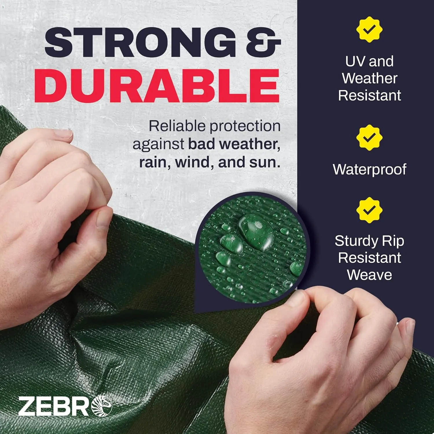 20' x 30' Green Heavy Duty Tarp with Grommets Reinforced - 16 Mil Thick - Double Sided Plastic Tarps Waterproof - Large Tarpaulin Cover for Outdoor Camping Over/Under Tent Tarp RV Roof Rain - Zebro